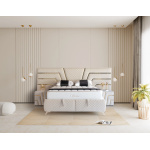 Pat Boxspring VERONA cu lada de depozitare, structura metalica, saltea premium, material catifelat - imagine 2