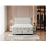 Pat Boxspring ASTRA cu ladă de depozitare, structură metalică, material si saltea premium cu topper integrat - imagine 2