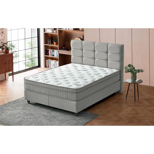 Pat Boxspring BEST cu ladă de depozitare, structură metalică și saltea premium cu topper integrat