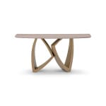 Consolă 160 cm, blat furnir ulm gri deschis, bază metalică aurie sculpturală IMPERIA, design elegant pentru interior premium - imagine 2