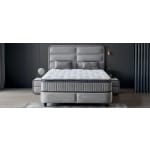 Pat Boxspring FALLONE cu ladă de depozitare, structură metalică, material și saltea premium cu topper integrat - imagine 2