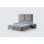 Pat Boxspring FALLONE cu ladă de depozitare, structură metalică, material și saltea premium cu topper integrat - imagine 3