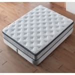 Pat Boxspring FALLONE cu ladă de depozitare, structură metalică, material și saltea premium cu topper integrat - imagine 5