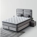Pat Boxspring FALLONE cu ladă de depozitare, structură metalică, material și saltea premium cu topper integrat - imagine 6