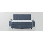 Pat Boxspring LOFT cu ladă de depozitare, structură metalică, saltea premium cu topper integrat, material catifelat - imagine 2