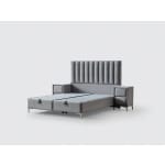 Pat Boxspring PARMA cu lada de depozitare, structura metalica, saltea premium cu topper integrat, material catifelat - imagine 4