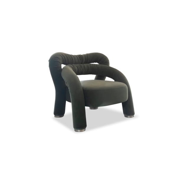 Fotoliu modern pentru living 85 cm, tapițerie textilă gri închis, design sculptural și confortabil NODO