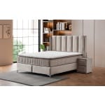 Pat Boxspring EDDA cu lada de depozitare, structura metalica, saltea premium cu topper integrat, material catifelat
