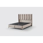 Pat Boxspring EDDA cu lada de depozitare, structura metalica, saltea premium cu topper integrat, material catifelat - imagine 3
