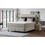 Pat Boxspring TULUM cu lada de depozitare, structura metalica, saltea premium cu topper integrat, LED-uri incorporate in capatai.