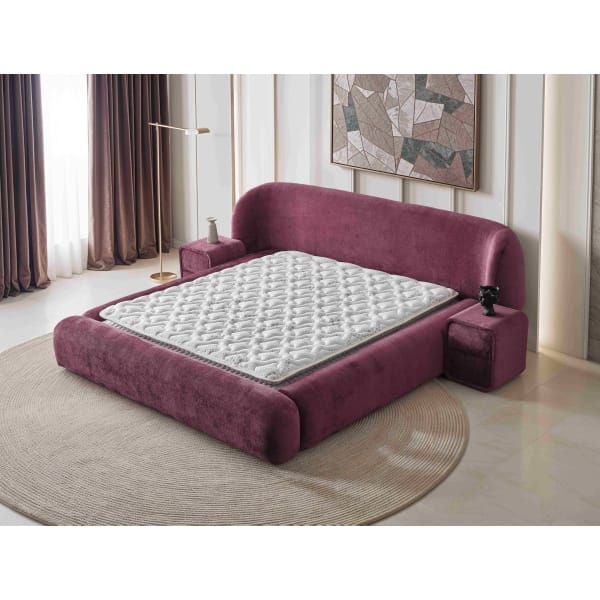 Pat Boxspring IVONE cu ladă de depozitare, structura metalica, material si saltea premium cu topper integrat