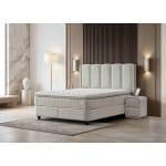 Pat Boxspring MAGNUM cu ladă de depozitare, structura metalica, material și saltea premium cu topper integrat - imagine 2