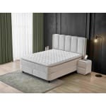 Pat Boxspring MAGNUM cu ladă de depozitare, structura metalica, material și saltea premium cu topper integrat