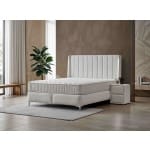 Pat Boxspring LOUVRE cu ladă de depozitare, structura metalica, material și saltea premium, LED-uri integrate in capatai - imagine 2