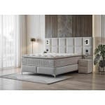 Pat Boxspring IBIZA cu ladă de depozitare, structura metalica, material și saltea premium cu topper integrat, LED-uri incorporate in capatai - imagine 2