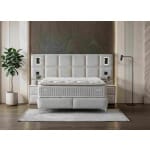 Pat Boxspring IBIZA cu ladă de depozitare, structura metalica, material și saltea premium cu topper integrat, LED-uri incorporate in capatai - imagine 3