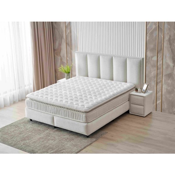 Pat Boxspring ASTORIA cu lada de depozitare, structura metalica, saltea premium cu topper integrat, material premium