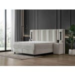 Pat Boxspring MARSILYA cu ladă de depozitare, structura metalica, material și saltea premium cu topper integrat, LED-uri incorporate in capatai - imagine 2