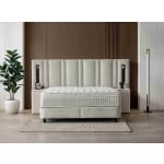 Pat Boxspring MARSILYA cu ladă de depozitare, structura metalica, material și saltea premium cu topper integrat, LED-uri incorporate in capatai - imagine 3