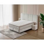 Pat Boxspring MONACO cu ladă de depozitare, structura metalica, material și saltea premium cu topper integrat