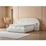 Pat Boxspring PARIS cu ladă de depozitare, structura metalica, material și saltea premium cu topper integrat, design organic - imagine 2