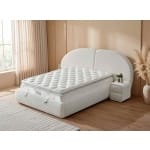 Pat Boxspring PARIS cu ladă de depozitare, structura metalica, material și saltea premium cu topper integrat, design organic