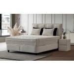 Pat Boxspring PAROS cu ladă de depozitare, structura metalica, material și saltea premium cu topper integrat - imagine 2