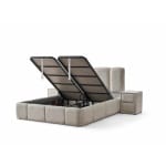 Pat Boxspring ALLURE PRO cu ladă de depozitare, structura metalica, material si saltea premium, LED-uri integrate in capatai - imagine 5