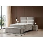 Pat Boxspring MAJESTIC cu ladǎ de depozitare, structurǎ metalicǎ, saltea premium cu topper integrat, LED-uri integrate în căpătâi