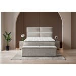 Pat Boxspring MAJESTIC cu ladǎ de depozitare, structurǎ metalicǎ, saltea premium cu topper integrat, LED-uri integrate în căpătâi - imagine 2