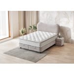 Pat Boxspring LUNARO cu lada de depozitare, structura metalica, saltea premium cu topper integrat, material premium
