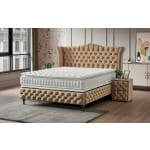 Pat Boxspring IMPERIAL cu lada de depozitare, structura metalica, saltea premium cu topper integrat, material catifelat