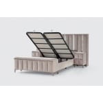 Pat Boxspring STARLIGHT cu lada de depozitare, saltea si material premium, structura metalica, LED-uri si charger USB integrate in capatai - imagine 5