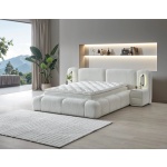 Pat Boxspring MERIVO PRO cu lada de depozitare, structura metalica, saltea premium cu topper integrat, LED-uri integrate in capatai, material premium