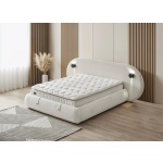 Pat Boxspring THALUMA PRO cu lada de depozitare, structura metalica, material si saltea premium cu topper integrat, LED-uri incorporate in capatai