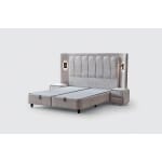 Pat Boxspring JULIE cu ladă de depozitare, structura metalica, material și saltea premium cu topper integrat, LED-uri incorporate in capatai - imagine 3