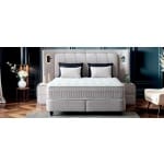 Pat Boxspring JULIE cu ladă de depozitare, structura metalica, material și saltea premium cu topper integrat, LED-uri incorporate in capatai - imagine 2