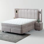Pat Boxspring JULIE cu ladă de depozitare, structura metalica, material și saltea premium cu topper integrat, LED-uri incorporate in capatai - imagine 6