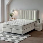 Pat Boxspring MINI STARLIGHT cu ladă de depozitare, structura metalica, material și saltea premium cu topper integrat, LED-uri incorporate in capatai - imagine 6