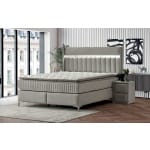 Pat Boxspring ODESSA cu ladă de depozitare, structura metalica, material și saltea premium cu topper integrat, LED-uri si charger USB incorporate