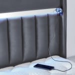 Pat Boxspring ODESSA cu ladă de depozitare, structura metalica, material și saltea premium cu topper integrat, LED-uri si charger USB incorporate - imagine 6