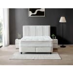Pat Boxspring PAROS XL cu ladă de depozitare, structura metalica, material și saltea premium cu topper integrat - imagine 3