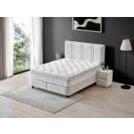 Pat Boxspring PAROS XL cu ladă de depozitare, structura metalica, material și saltea premium cu topper integrat