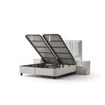 Pat Boxspring PAROS XL cu ladă de depozitare, structura metalica, material și saltea premium cu topper integrat - imagine 5