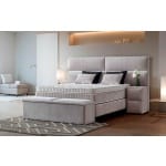 Pat Boxspring MAJESTIC XL cu ladă de depozitare, structura metalica, material și saltea premium cu topper integrat, LED-uri incorporate in capatai - imagine 2