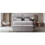 Pat Boxspring MAJESTIC XL cu ladă de depozitare, structura metalica, material și saltea premium cu topper integrat, LED-uri incorporate in capatai - imagine 3