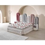 Pat Boxspring HARMONIE cu ladă de depozitare, structura metalica, material și saltea premium cu topper integrat, LED-uri incorporate in cadrul patului - imagine 3