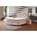 Pat Boxspring ARTE cu ladă de depozitare, structura metalica, material și saltea premium cu topper integrat