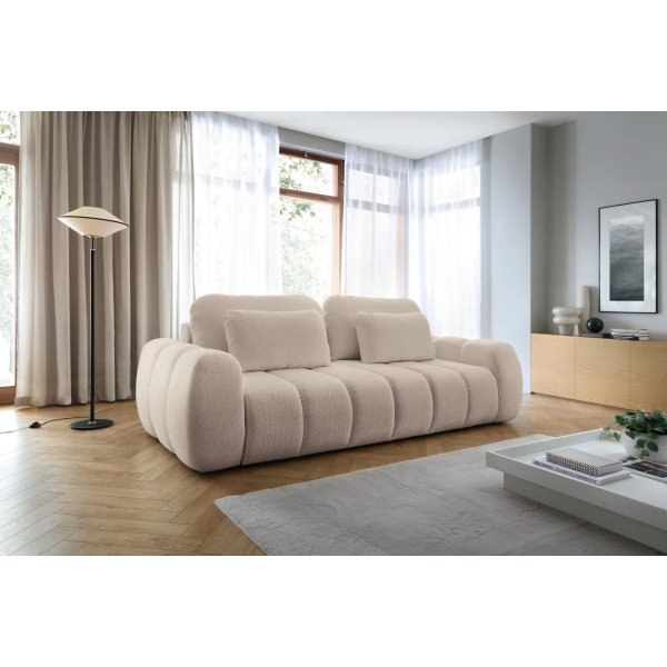 Canapea extensibilă 4 locuri, design rotunjit premium, cu ladă depozitare, arcuri și spumă de densitate inalta, 259 cm lungime BILLY