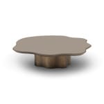 Măsuță de cafea modernă pentru living 116 cm, blat MDF cu sticlă securizată și bază metalică brass, design organic CALYX SHORT